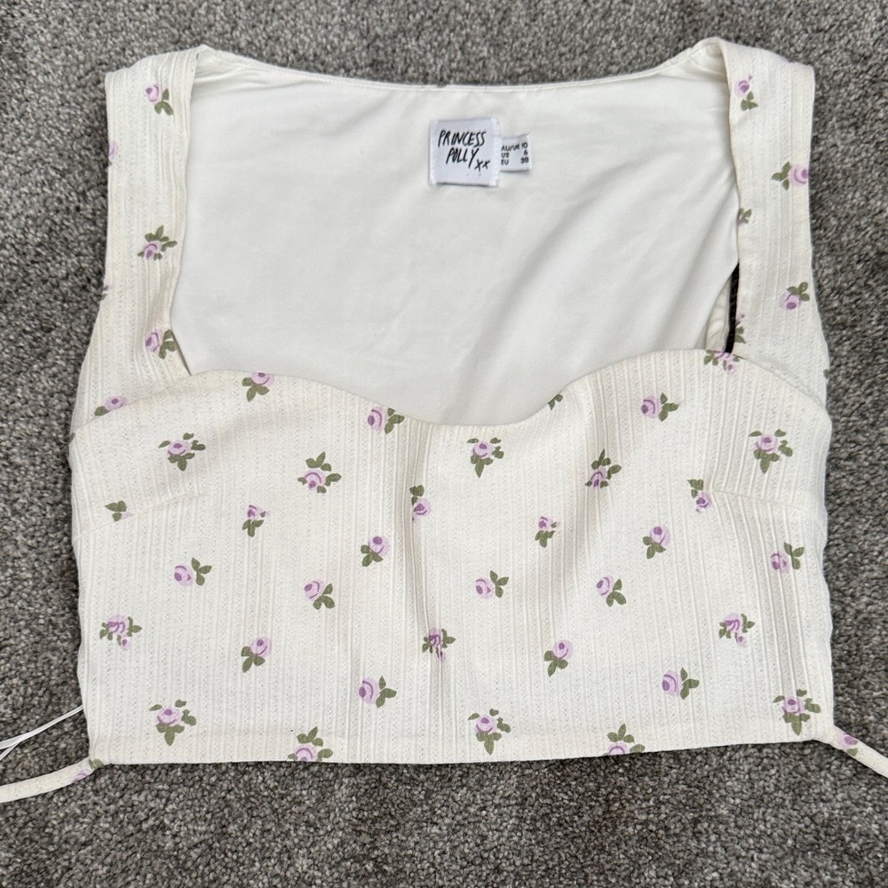 Princess Polly Cream and Purple Floral Crop Top